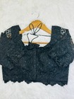 Black Sequin Embroidered Blouse   Party Lace Crop Top  Size 34