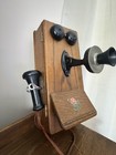 Antique 1910 s Leich Electric Co Hand Crank Wall Telephone Solid Oak Cabinet