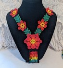 Huichol Mexican Beaded Handmade Jewelry Folk Art Peyote Cactus Flower Necklace