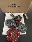 Coach Floral Flower Bag Charm Keychain  Studded Accents  Detachable  Multi