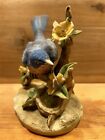 Vintage Andrea Sadek Porcelain Blue Bird Figurine On Yellow Flowering Branch