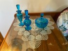 Vintage New Martinsville Blue Depression Glass Vanity Powder Box   2 Perfumes