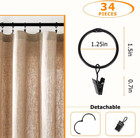 34 Pcs Openable Curtain Rings With Clips  1 25-inch Inner Diameter Open Drapery