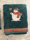 Vintage Christmas Snowman Embroidered Cotton Hand Bath Towel Set Plaid Holiday