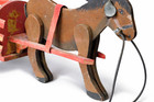 Antique Folk Art Wooden Horse   Wagon Pull Toy Large 35  Hand Painted Primitive
