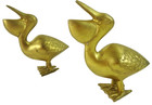 Pair Of Pelicans Vintage Solid Brass Figurines Paperweights Mcm