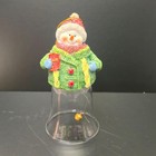 Vintage Snowman Christmas Bell Ornament With Glitter Accents Hanging Loop Gift