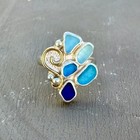 5 Blue Genuine Caribbean Sea Glass Sterling Silver Ring Size 8