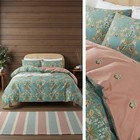 New Anthro Green Pink Reversible Floral King Boho Duvet Bedding Sham Case Set