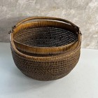 Vintage Handwoven Medium Wicker Rattan Basket 9  Tall With Double Handles