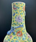 Antique Chinese Yellow Ground Families Rose Floral Porcelain Vase 24    T