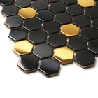 Blujellyfish Black And Gold Backsplash Wall Tiles Hexagon Mosaic Shower Floor