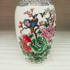 Chinese Old Porcelain Pink Peony Flower And Bird Pattern Poetry Vase