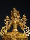 12  China Old Tibetan Buddhism Temple Bronze Gilt Green Tara Bodhisattva Statue