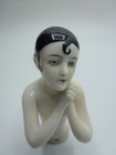 Antique German  Pierrette Half Doll Pin Cushion Top Art Deco Very Old 3 3 8 