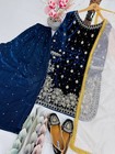 Fancy Designer Blue Viscose Velvet Kurta Palazzo With Dupatta For Women