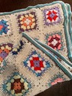 Ivory Crochet Granny Square Throw Blanket Cottagecore Flowers Afghan 48x66    Vtg