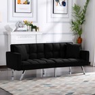 Modern Velvet Futon Sofa Bed Convertible Sleeper W  2 Pillows Tufted Design New