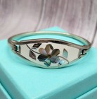 Vintage Alpaca Silver Mexico Floral Hinged Bangle Bracelet Abalone Shell Estate