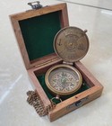 Brass Pocket Compass With 50 Year Calendar Wooden Box Nautical Gift