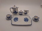 Vintage Miniature Delft Blue   White Porcelain Tea Set   10 Pieces