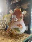 Antique Victorian Art Glass Vase With Pink Crumpled Top And Footed 