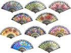 10 Pack Vintage Spanish Floral Folding Hand Fan Sequin Fabric Folding Handhel   
