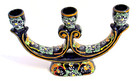 Mexican Folk Art Cobalt Blue Talavera Pottery 3 Arm Candelabra