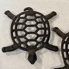 Vintage Cast Iron Raised Turtle Trivet Pot Holders 7 X 5 5    Lot Of 2 Black     