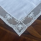Vtg White Linen Embroidered Net Lace Wedding Handkerchief Hankie 10x10 