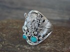 Native American Sterling Silver Buffalo   Turquoise Ring Size 10 - Morgan