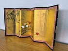 Vintage Japanese Tabletop Folding 6 Panel Screen Byobu Gold Bamboo Flowers   