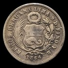          Peru 1864-yb 1 Dinero Coin  Silver  900  Seated Liberty   Coat Of Arms