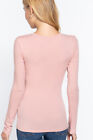 Women s Basic T-shirt Scoop Neck Cotton Long Sleeve Solid Knit Plain Top Fitted
