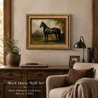 Vintage Gold Framed Wall Art  Black Horse Painting Picture Wall Decor rustic    