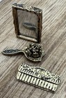 Vanity Set Dollhouse Miniatures Mirror Brush Comb Gold brass Tone 1 12 A9980