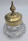 Antique Victorian Cut Glass   Brass Inkwell With Lid 