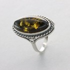 Green Oval Baltic Amber Ring - 925 Sterling Silver  Poland  8e