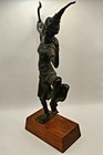 Vintage Thai Archer Bronze Statue On Wood Base