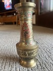 Vintage Small 6 5    Brass Vase Hand Etched Engraved Painted Handmade In India