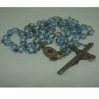 Vintage Terra Fatima Rosary Light Blue Swirl Glass Beads Silver Tone Crucifix