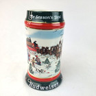 1991  Anheuser Busch  Ab  Budweiser Bud Holiday Christmas Beer Stein Clydesdales