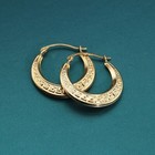 14k Real Solid Yellow Gold Greek Key Curved Round Creole Hoop Earrings 16mm 18mm