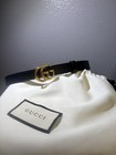 Gucci Black Skinny Thin Belt Adjustable Gold Buckle Women   s 26-28 In Waist