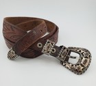 Vtg 925 A Fonseca Sterling Silver 60g Belt Buckle Brown Tooled Leather 4pc Read