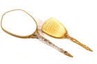Vintage Vanity Set Hand Mirror   Brush Faceted Oval Rhinestone Victorian Revival
