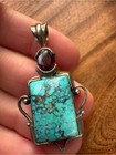 Sterling Silver Turquoise   Garnet Pendant
