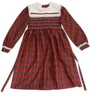 Polly Flinders Vintage Girls Hand-smocked Dress Red Plaid Collared Size 8