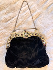 Exceptional Velvet  Silver And Gemstone Chatelaine Victorian Purse   Orig Lining