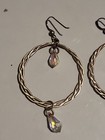 Vintage Sterling Silver Twisted Hoop Dangel Earrings Crystal Bead Drop